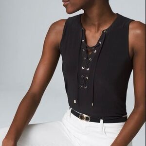 White House Black Market Black Lace-Up Tank Top | steampunk goth preppy tank